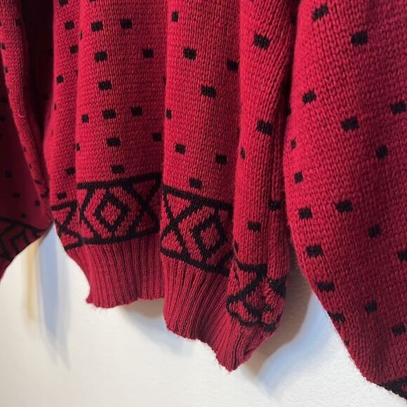 Brunny Womens Vintage 80s 90s Red/Black Crewneck Bold Abstract Pattern Sweater - Picture 6 of 8